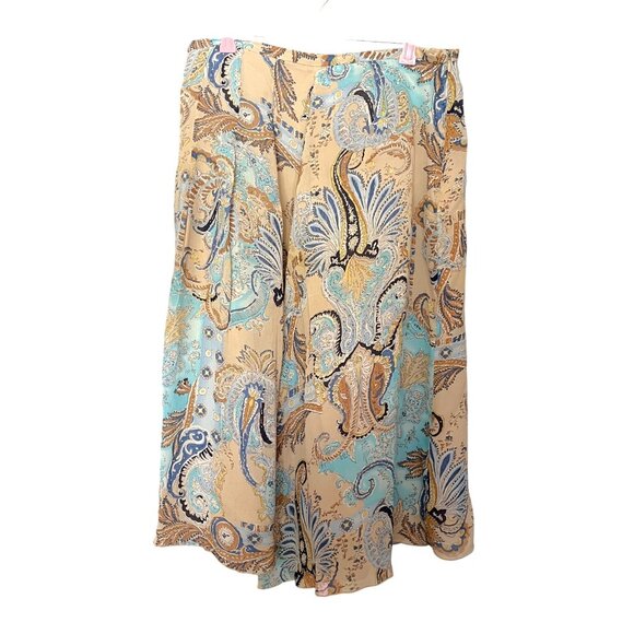 Y2K Paisley Midi Skirt  Blue Beige Flowy Fairy Hippie Casual Chiffon Medium - Picture 1 of 4